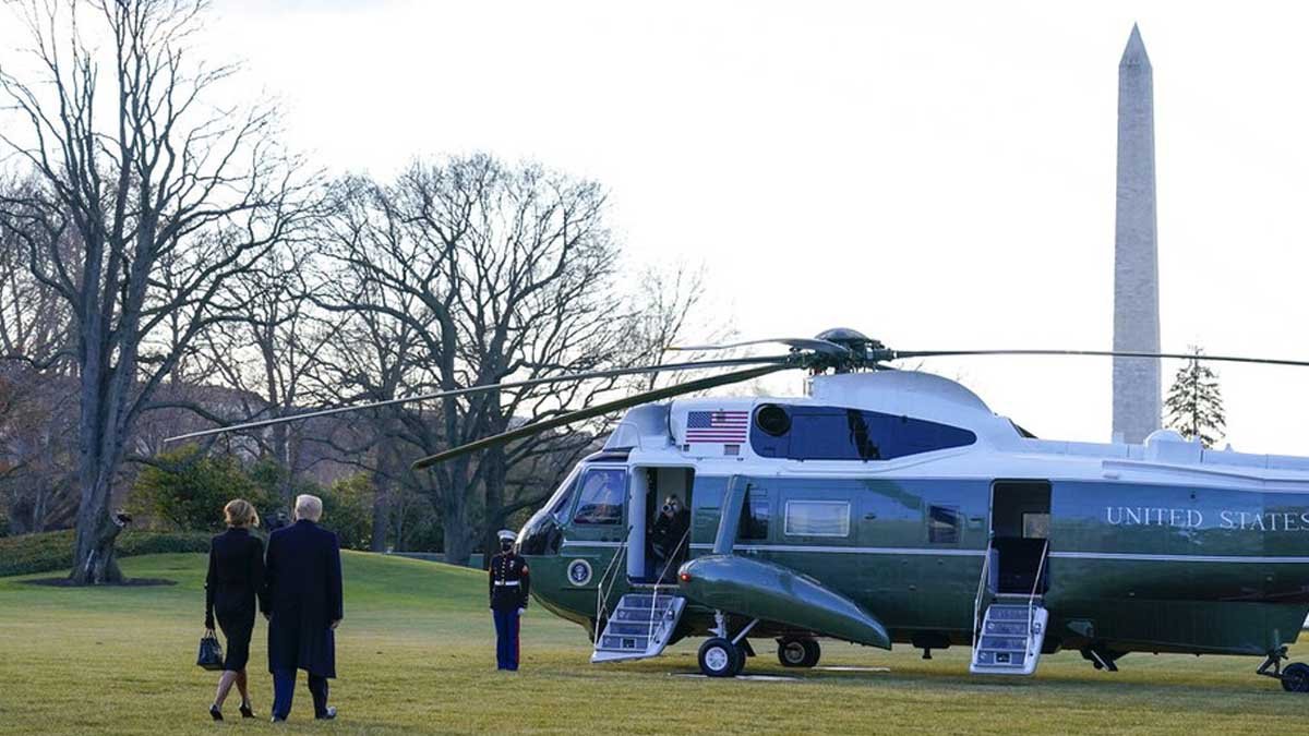 O presidente Donald Trump deixou pela última vez a Casa Branca na manhã desta quarta-feira, 20. Ao lado da esposa, Melania Trump, o presidente falou