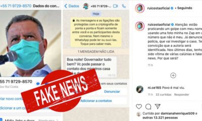 Os golpistas não têm limites para praticar seus crimes. Nesta quinta, o governador Rui Costa usou as redes sociais, para denunciar um golpe que