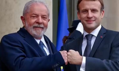 Após discursar e ser aplaudido de pé no Parlamento Europeu, na segunda-feira (15), o ex-presidente Lula foi recebido por Emmanoel Macron,