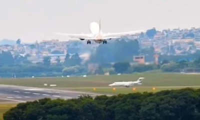 Um vídeo que circula nas redes sociais mostra o momento exato em que um avião arremete momentos antes de pousar no Aeroporto Internacional de Guarulhos, em São Paulo, na última terça-feira (15) e evita colisão com jato.