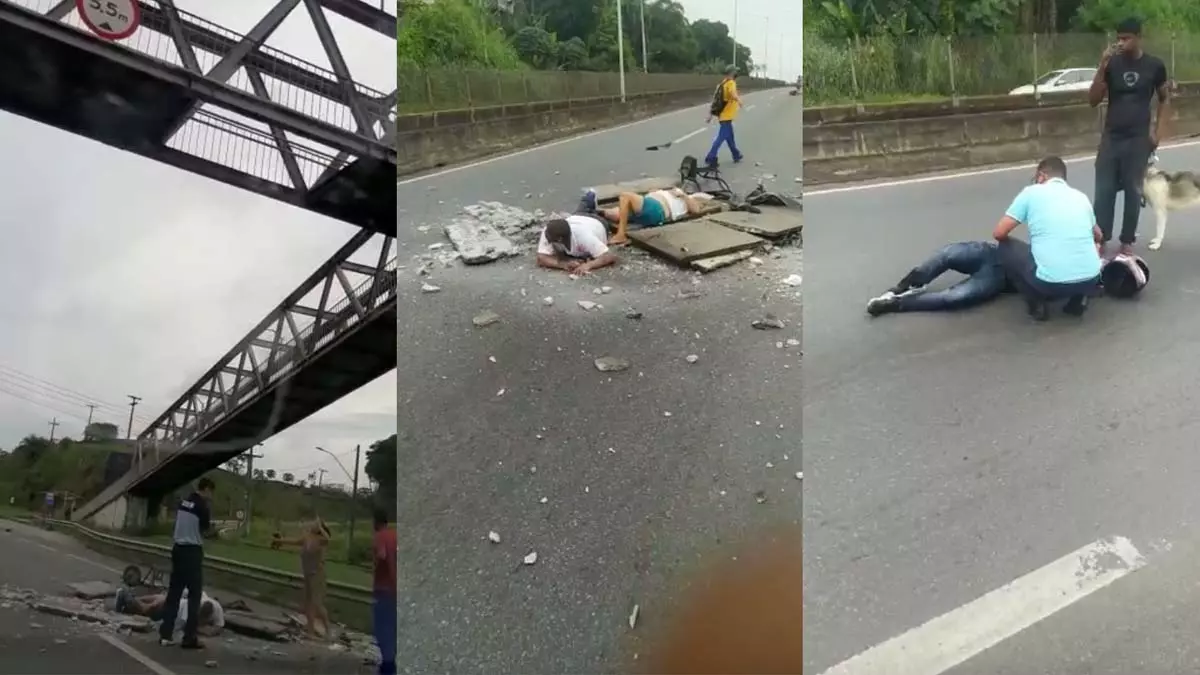 Pelo menos três pessoas ficaram feridas, após parte do piso de uma passarela, localizada nas imediações do bairro de Valéria, em Salvador,