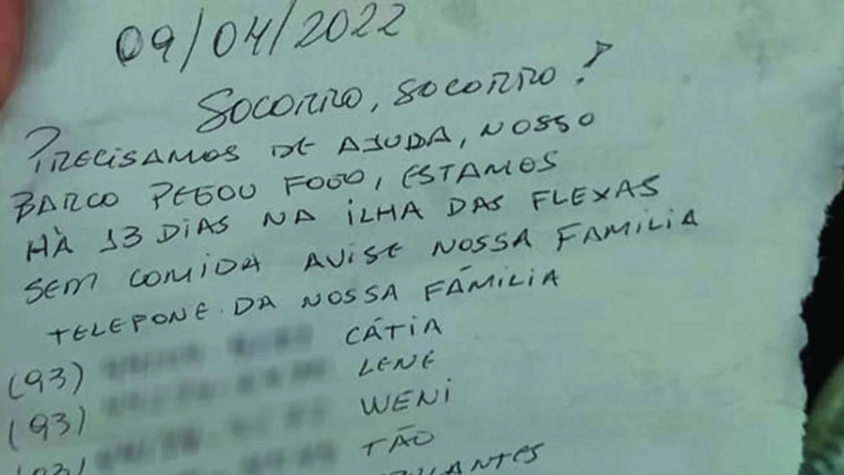 Seis tripulantes de um barco que pegou fogo e naufragou no norte do Pará, no último dia 27 de março foram salvos na quarta-feira (13) após pedirem socorro através de uma carta dentro de uma garrafa.