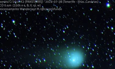 Um dos cometas ativos mais distantes chegará a seu ponto máximo de aproximação com a Terra nesta quinta-feira (14). Localizado na constelação de Ophiuchus, o cometa K2 estará a uma distância de cerca de 270 milhões de quilômetros do nosso planeta.