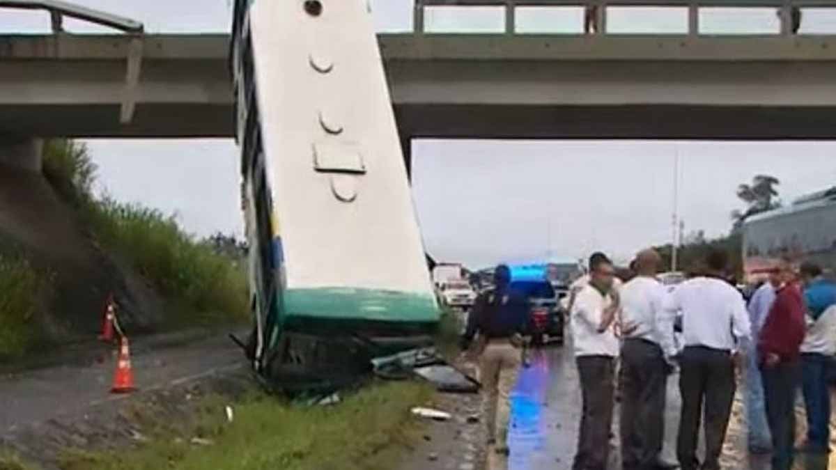 Um ônibus caiu de um viaduto na BR-324, na altura do bairro de Porto Seco Pirajá, na manhã desta segunda-feira (19). No momento do acidente, só estavam duas pessoas no veículo. Os dois tiveram ferimentos leves, segundo a Polícia Rodoviária Federal (PRF).