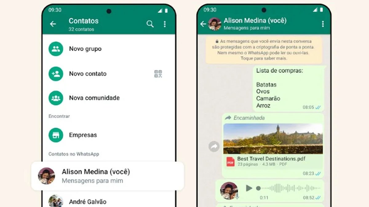 O WhatsApp liberou um atalho na lista de contatos para permitir que usuários possam conversar consigo mesmos no Android e no iPhone (iOS). At