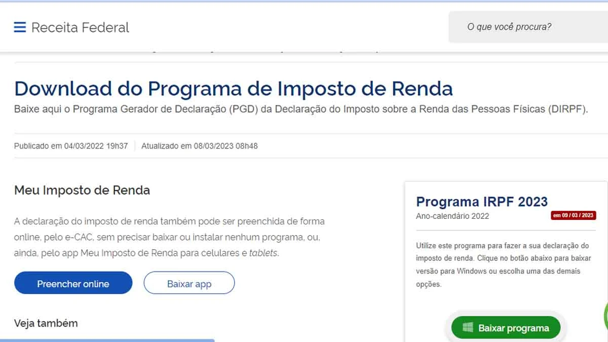 A Receita Federal anunciou nesta quarta-feira (8), que vai liberar a partir de amanhã (9), o programa para preenchimento do Imposto de Renda 2