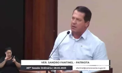 O vereador de Caxias do Sul Sandro Fantinel, que deferiu falas racistas e xenofóbicas contra baianos durante sessão da Câmara do município da