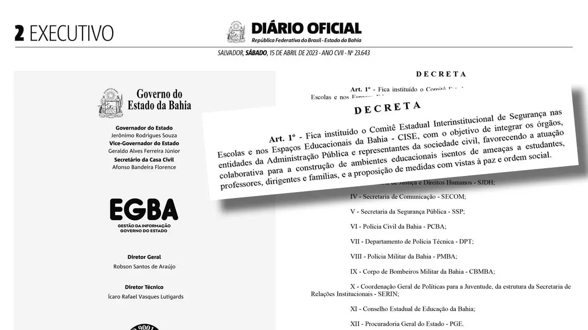 Está instituído pelo Governo do Estado o Comitê Estadual Intersetorial de Segurança nas Escolas e nos Espaços Educaconais da