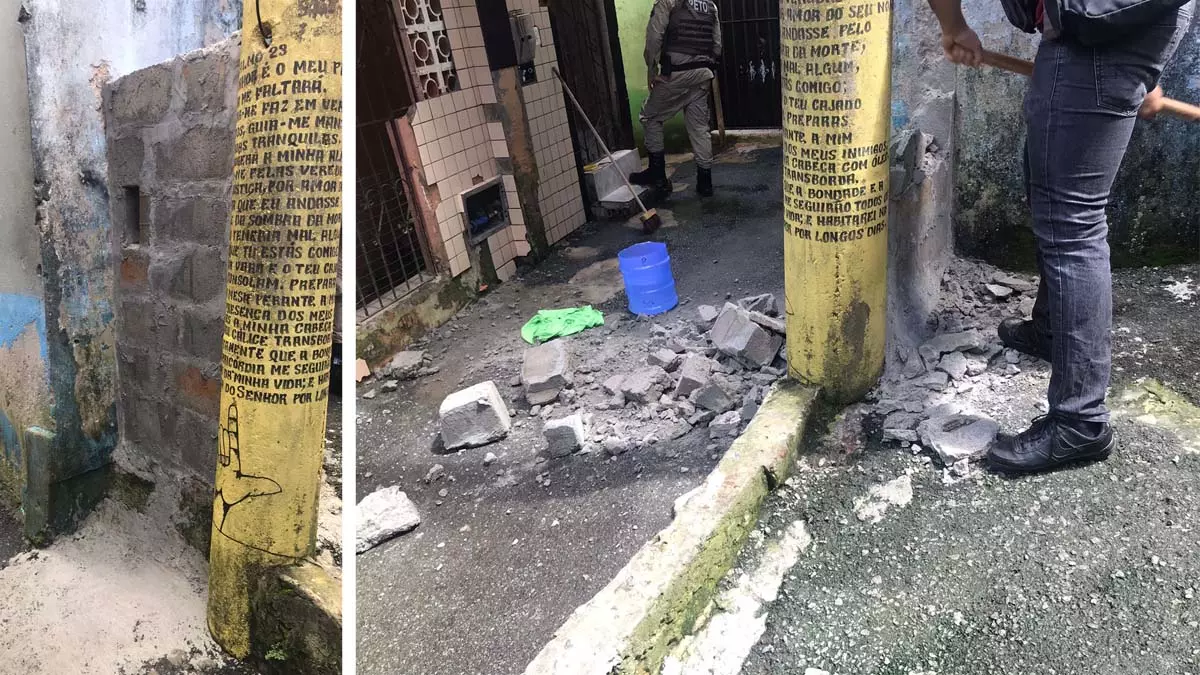 Uma barricada feita por criminosos no mesmo local onde equipes da 23ª Companhia Independente da Polícia Militar (CIPM/Tancredo
