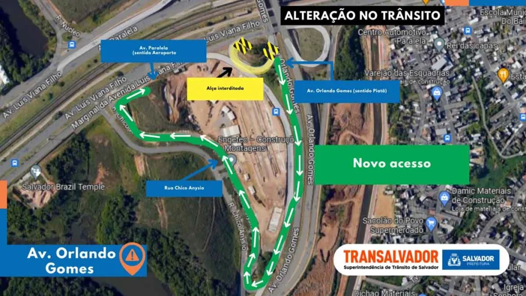 Para facilitar a ligação entre as avenidas Orlando Gomes e Paralela, a Superintendência de Trânsito de Salvador (Transalvador) liberou o trá