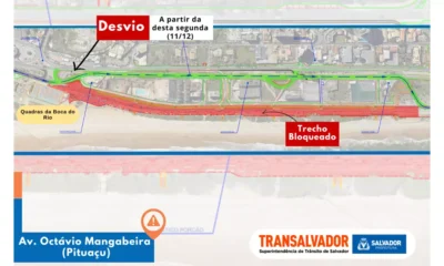 os veículos que trafegam pela Avenida Octávio Mangabeira, no sentido Itapuã, terão o trajeto alterado num trecho da via.