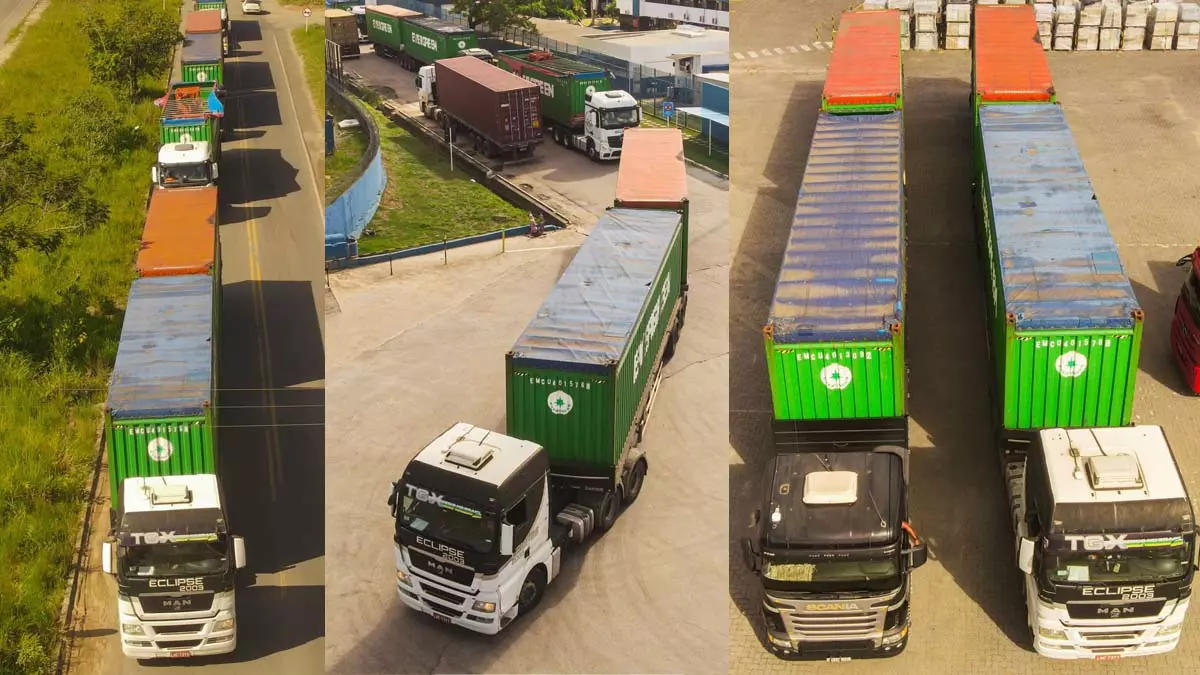 Bahia de carretas transportando seis contêineres com equipamentos e materiais que serão usados na sondagem da Ponte Salvador-Itaparica.