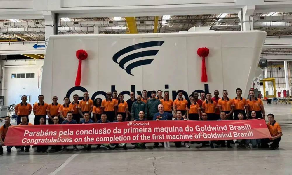 A primeira nacelle da Goldwind fabricada cumprindo com a regra do BNDES FINAME, na unidade industrial de Camaçari, na Bahia,