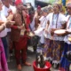 Integrantes de quase 80 terreiros celebraram, neste sábado (8), o Olojá – Senhor do Mercado, candomblé de rua em homenagem a Exu,