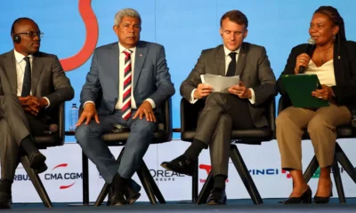 Jerônimo Rodrigues, a ministra da Cultura Margareth Menezes e o presidente francês Emmanuel Macron participaram da abertura do